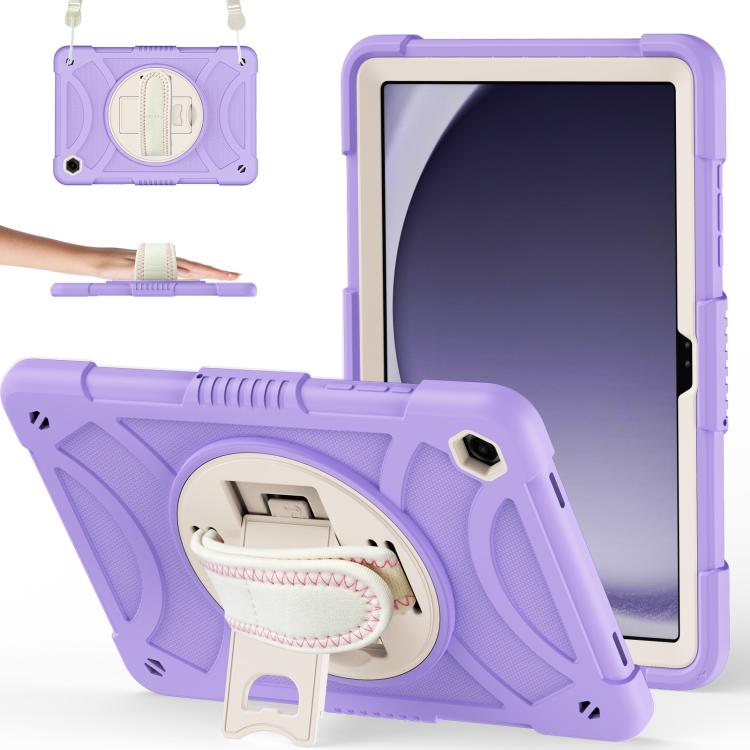 King PC Hybrid Silicone Tablet Case With 360° Rotatable Holder Hand Strap & Shoulder Strap For Samsung Galaxy Tab A11+ / A9+