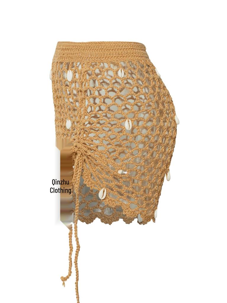 Europäisch-Amerikanischer Häkel-Strandrock: Gehäkeltes Muschel-Design, Bikini-ready, Handgehäkelt.