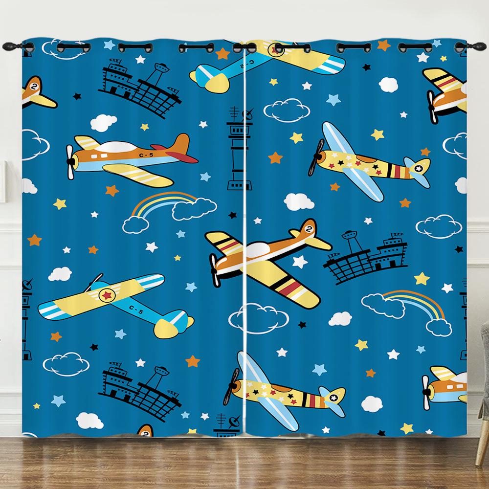 Curtain Cartoon Airplane 3D Digital Printing Blackout Curtain Punching