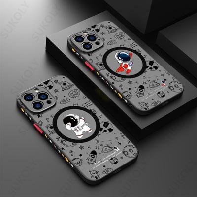 Coque Magnétique Astronaute Spatial Pour iPhone 15 Pro Max 14 Pro 13 12 11 16 Mate Antidérapante Coque Pour Charge Sans Fil Magsafe