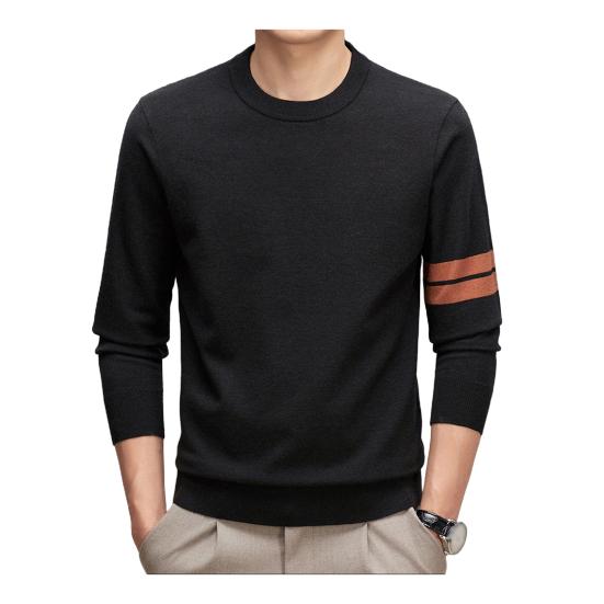 Men Fall Winter Sweater with Stretchy Cuffs And Hem Round Neck Thickened Keep Warm Solid Color Long Sleeves Mid Length Top