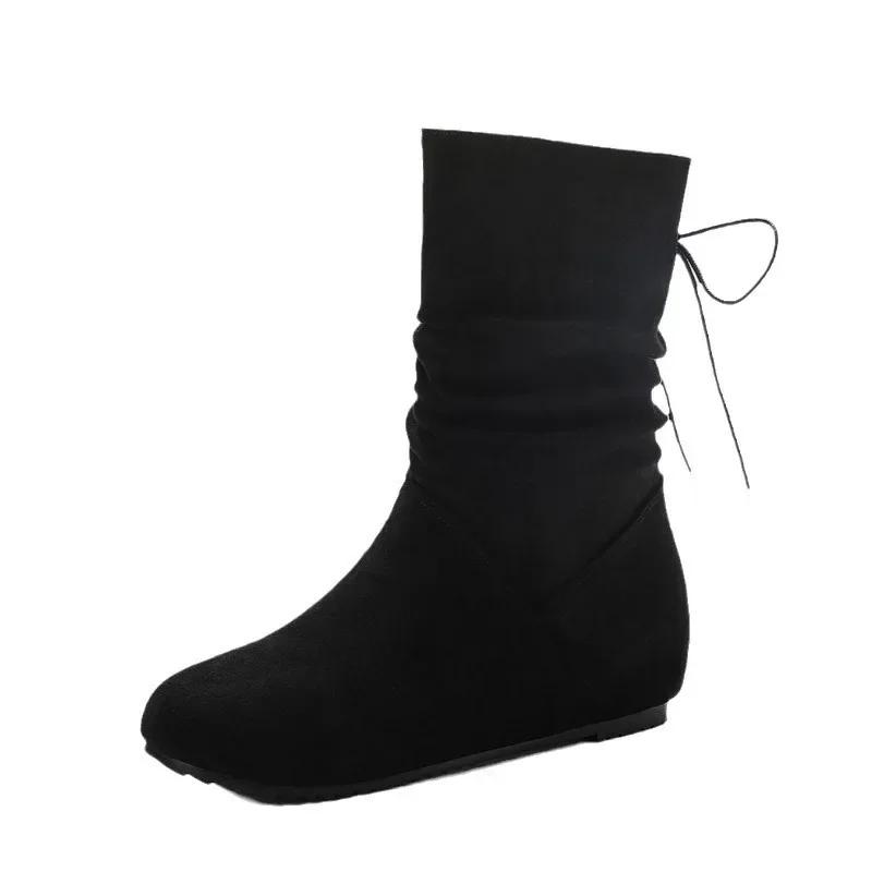 Plus Size Women's Flat Bottom Soft Fleece Short Boots Retro Style round Toe Cotton Lined Warm And Comfortable for Winter