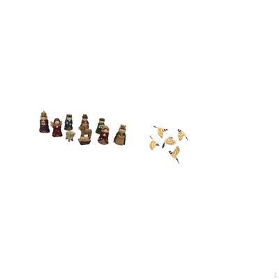 Christmas Nativity Figurines Set with Wooden Bird Wall Art Hanging Ornament Religious Tabletop