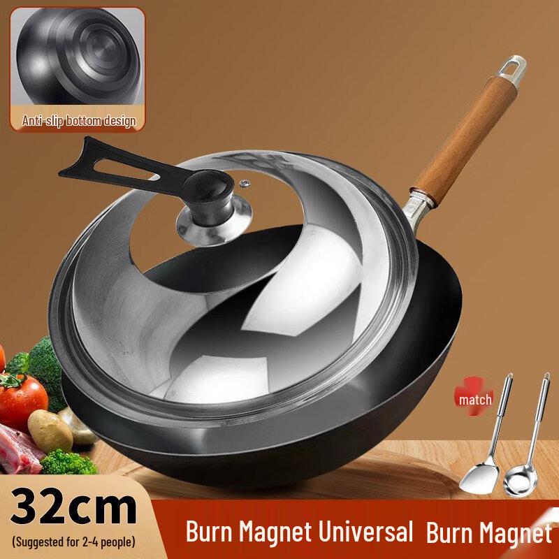 Wutuo 32cm Hand-Forged Iron Wok Set