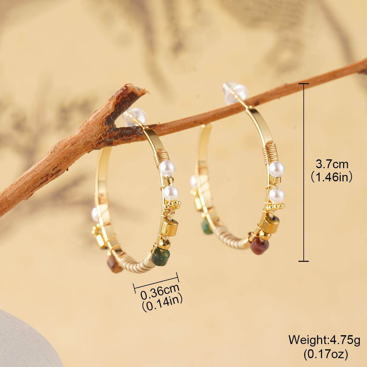 

Autumn and winter geometric Maillard natural tiger s eye stone temperament beaded earrings retro style earrings high-end stud earrings