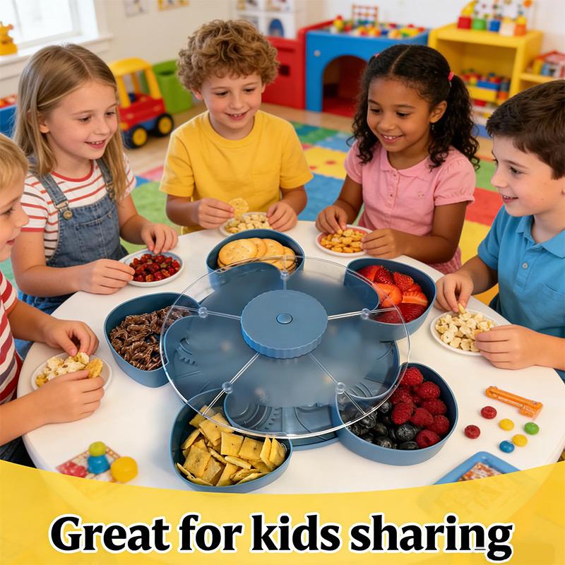 Divided Serving Tray That Spins Perfect for Snacks,vegetable, Fruit ,Dips & Party Supplies Rotating Snack Box Container with Lid