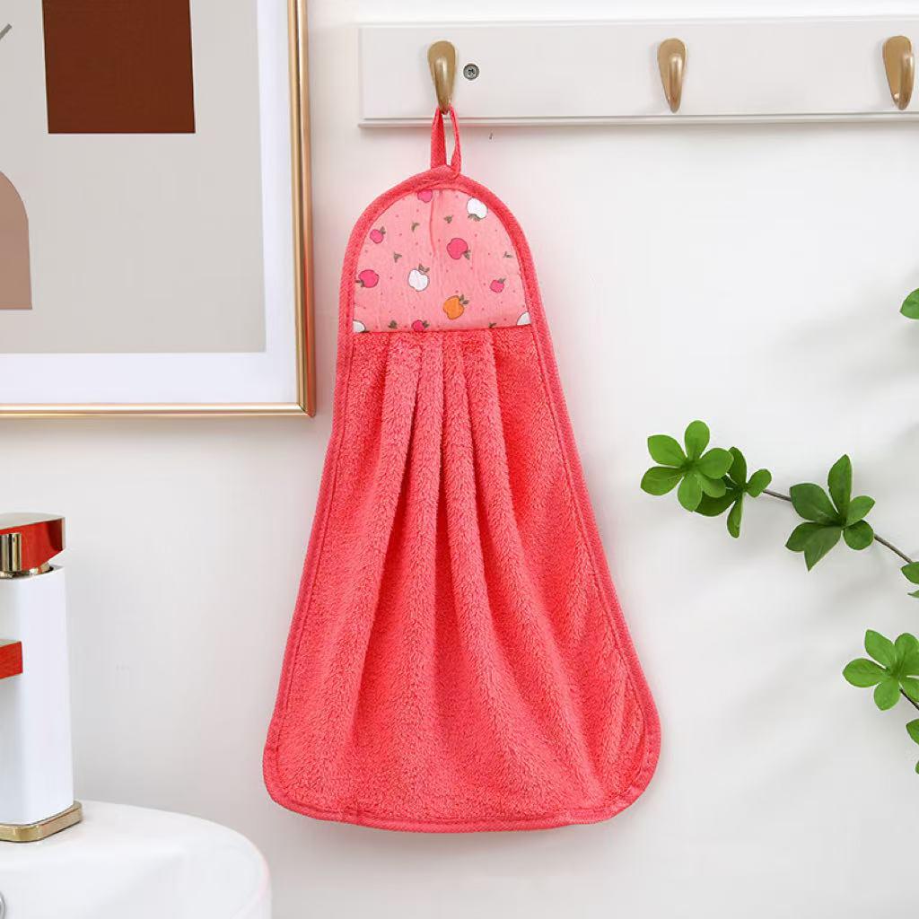 Super Absorbent Coral Fleece Kitchen Towel - Enlarged, Thickened, Hanging Type for Bathroom or Dishwashing