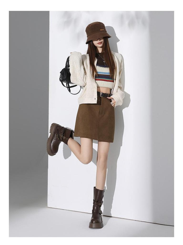 Chic Spicy Girl A-line Mini Skirt: Sexy, Versatile, Anti-exposure, Slimming Autumn/Winter Fashion.