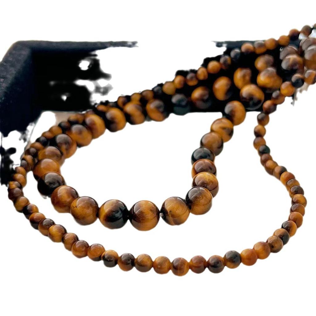Vintage Maillard Wind Autumn And Winter Natural Tiger'S Eye Stone Double-Layer Multi-Wearing High-End Necklace Sweater Chain