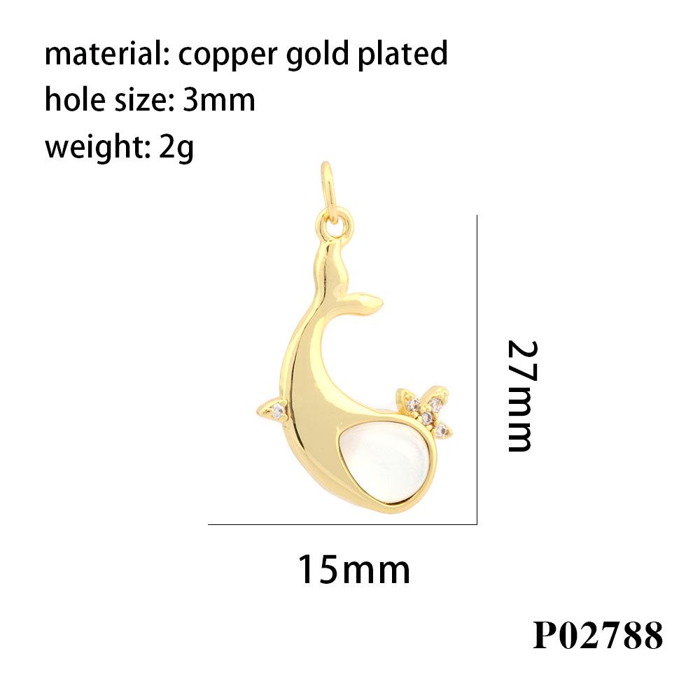 18K Gold Plated Copper Whale Pendant Necklace with Crystal Inlay - DIY Jewelry Material