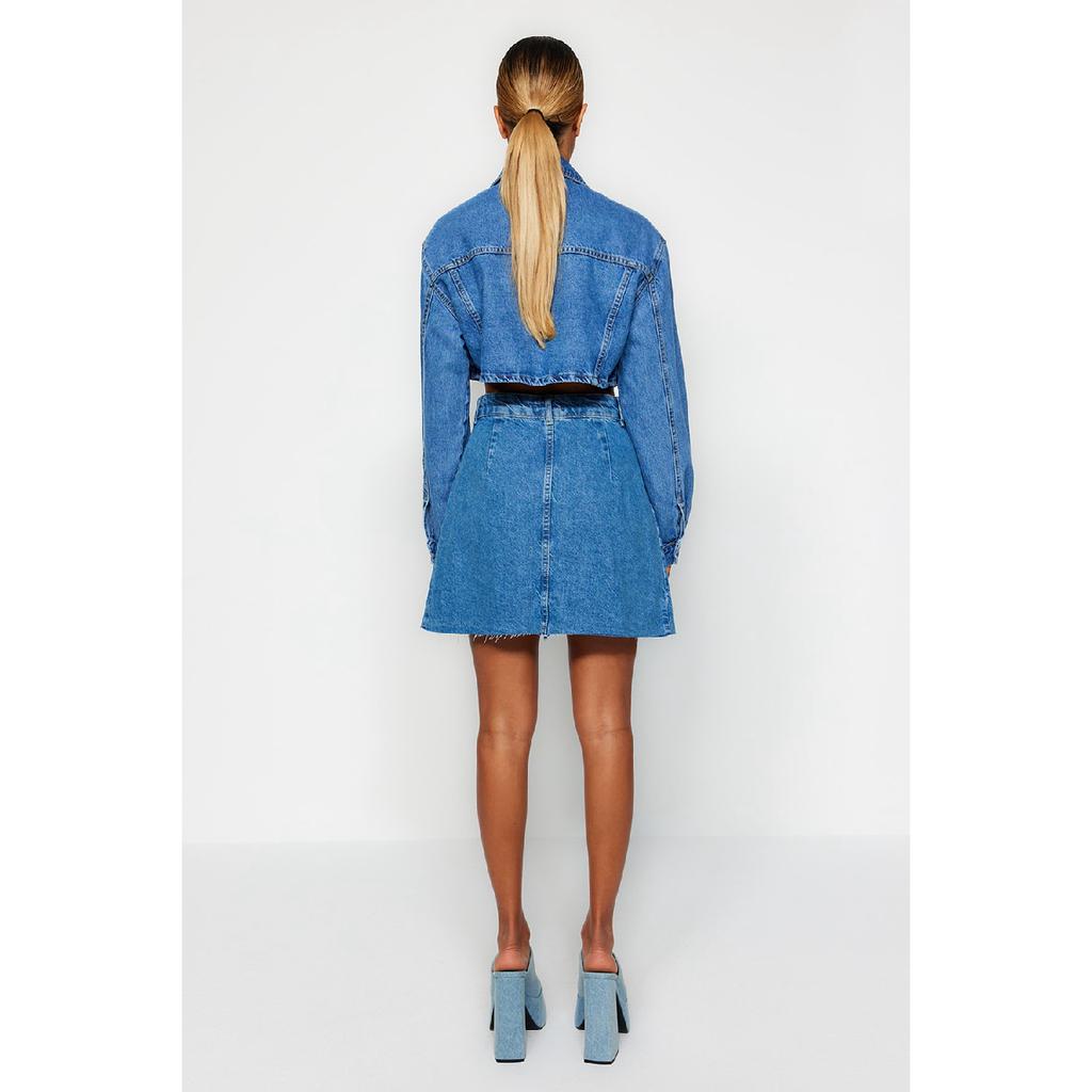 Mørkeblå Plissert frontknappet mini dongeri-skjørt Twoss23et00111