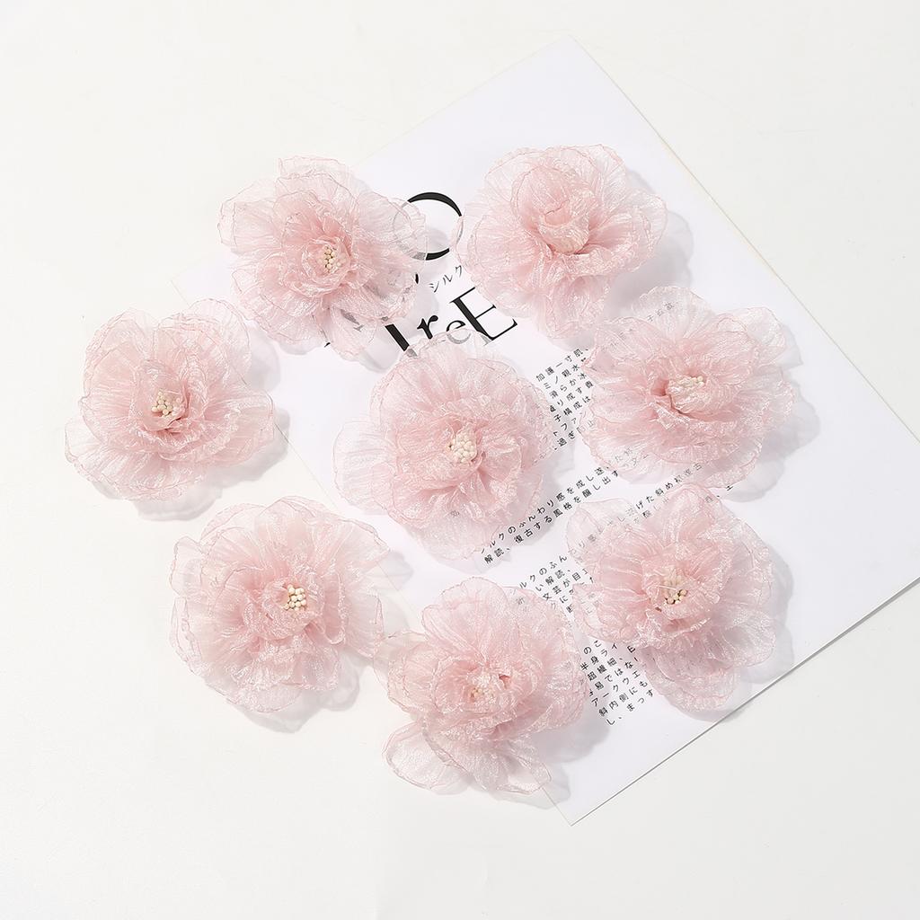 2/5Pcs 8cm Chiffon Fabric Flower For Hair Accessories Artificial Hairpin Accessories Flowers For Dress Wedding Bouquet Decor