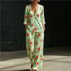 European and American Summer New Blue and White Tie-dye Gradual Change Diagonal Shirt Wide-leg Pants Two-piece Set Women's Casual Long-sleeved Suit