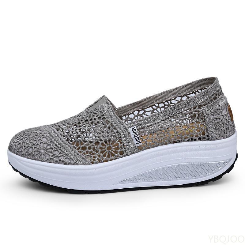 Mote Damesko mesh høst nye fritidssko lerretssko tykksålede snøring mesh pustende høydeøkende hvite sko enkeltsko