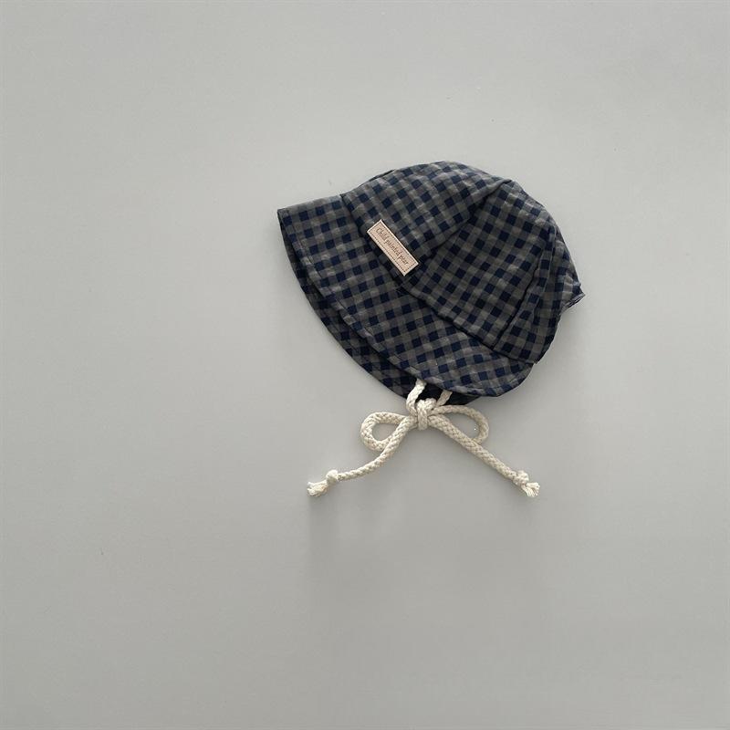 Summer Baby Bucket Hat 48-50cm 6-30M Plaid Cotton Infant Sun Hat Toddler Windproof Tie Up Cap Newborn Boy Girl Outdoor Beach Cap