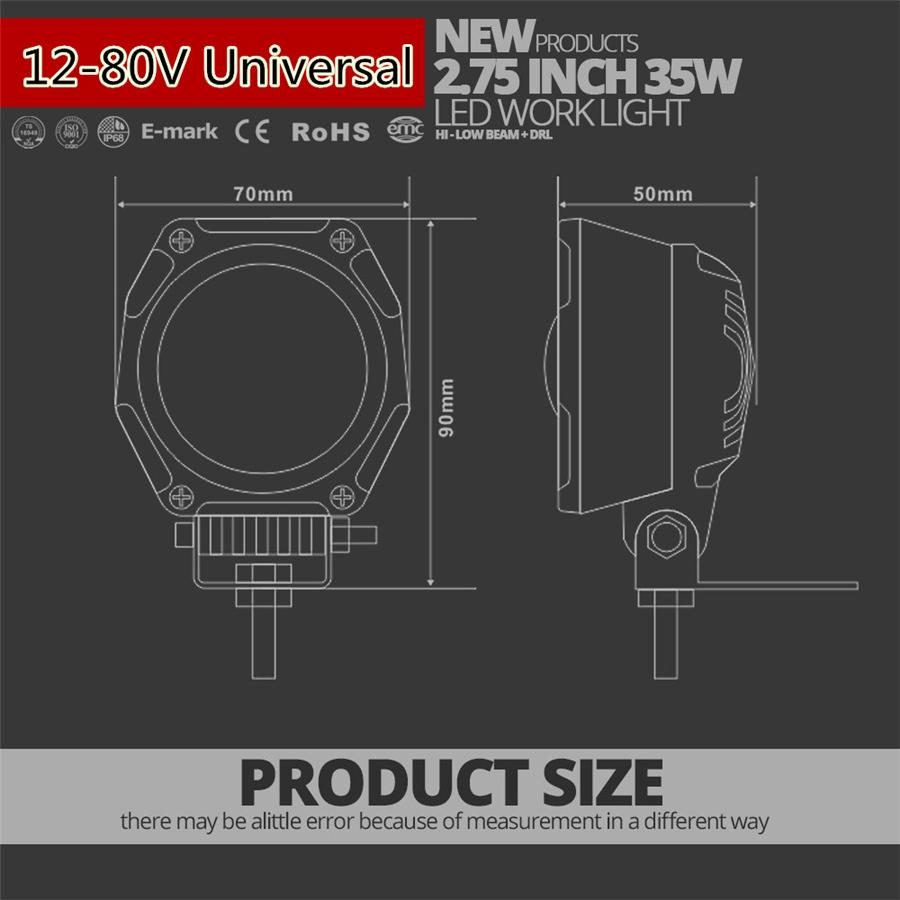 2X 2.75Inch 70W 5000LmLed Pods Work Light Lamp Spot Light With Angel Eye Offroad Suv Atv Jeep Motorcycle Drl High/Low Beam Flashing