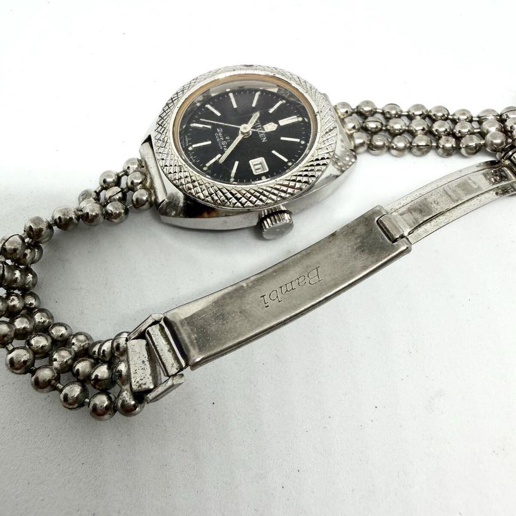 Used Working Item CITIZEN DateStarCustom Hand-winding Ladies Watch Citizen Cleaned Black Vintage