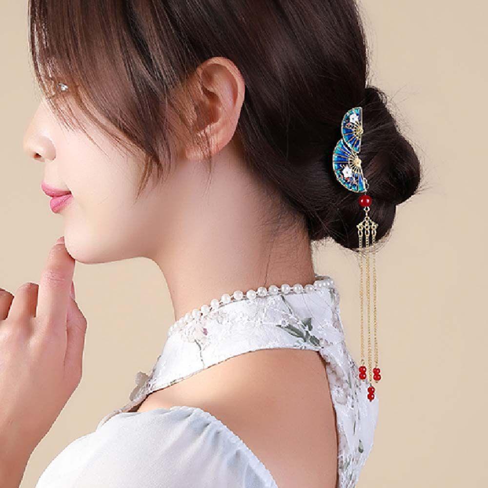Bun Chignon Decorative Tassel Fan Hair Comb Fan Shape Hairpins Hair Accessories Lady Barrettes