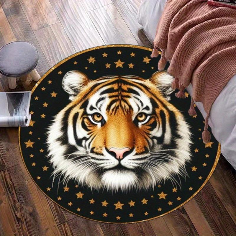 

Tiger Star Pattern Round Rug Wild Animal Head Design Bedroom Living Room Floor Mat Soft Anti Slip Crystal Velvet Rug 60cm x 60cm