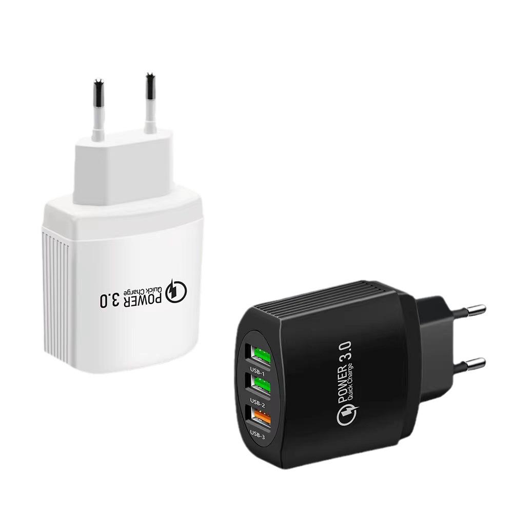 QC3.0 3-USB Multi-Port Charger: 2.4A Fast Charging Head for EU, US, UK Standards.