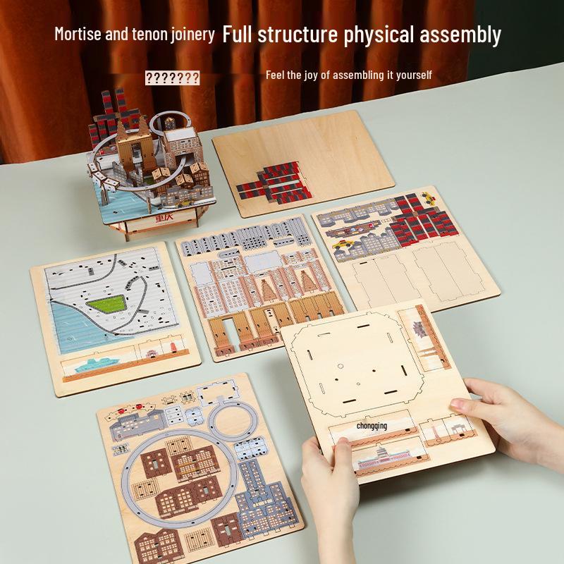Landmark City Rotating Wooden Music Box DIY Birthday Gift