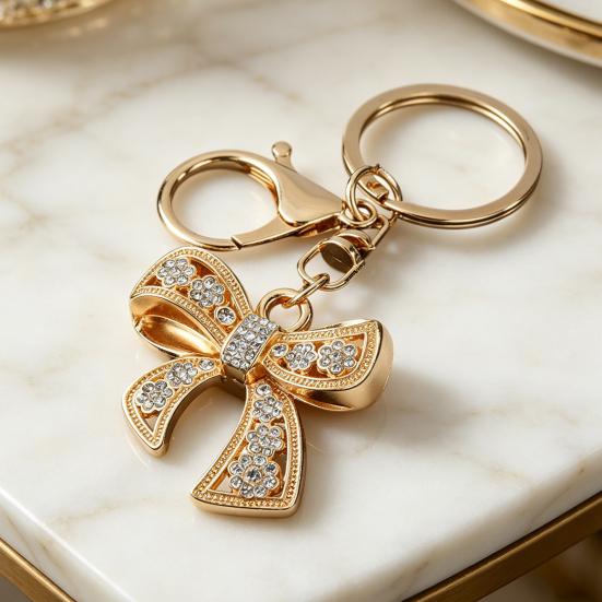 Rhinestone Bow Keychain with Rotating Lobster Clasp for Women Girls Sparkling Bow Keychain Bag Charm for Birthday Mother's Day