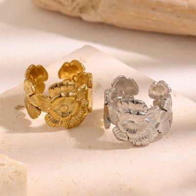 18K Gold-Plated Open Ring: French Retro Rose Design In Stainless Steel for Women