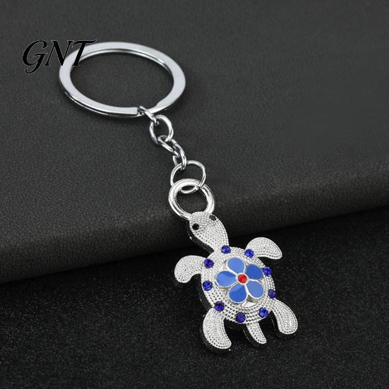 Auspicious Turtle Keychain Rhinestone Flower Keychain, Luxury Alloy Car Key Metal Ring Ring, Pendant for Backpacks Handbag Decoration Holder