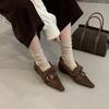 New pointed inner thick heel one-word buckle versatile commuter soft sole belt buckle foot women's warm single shoes