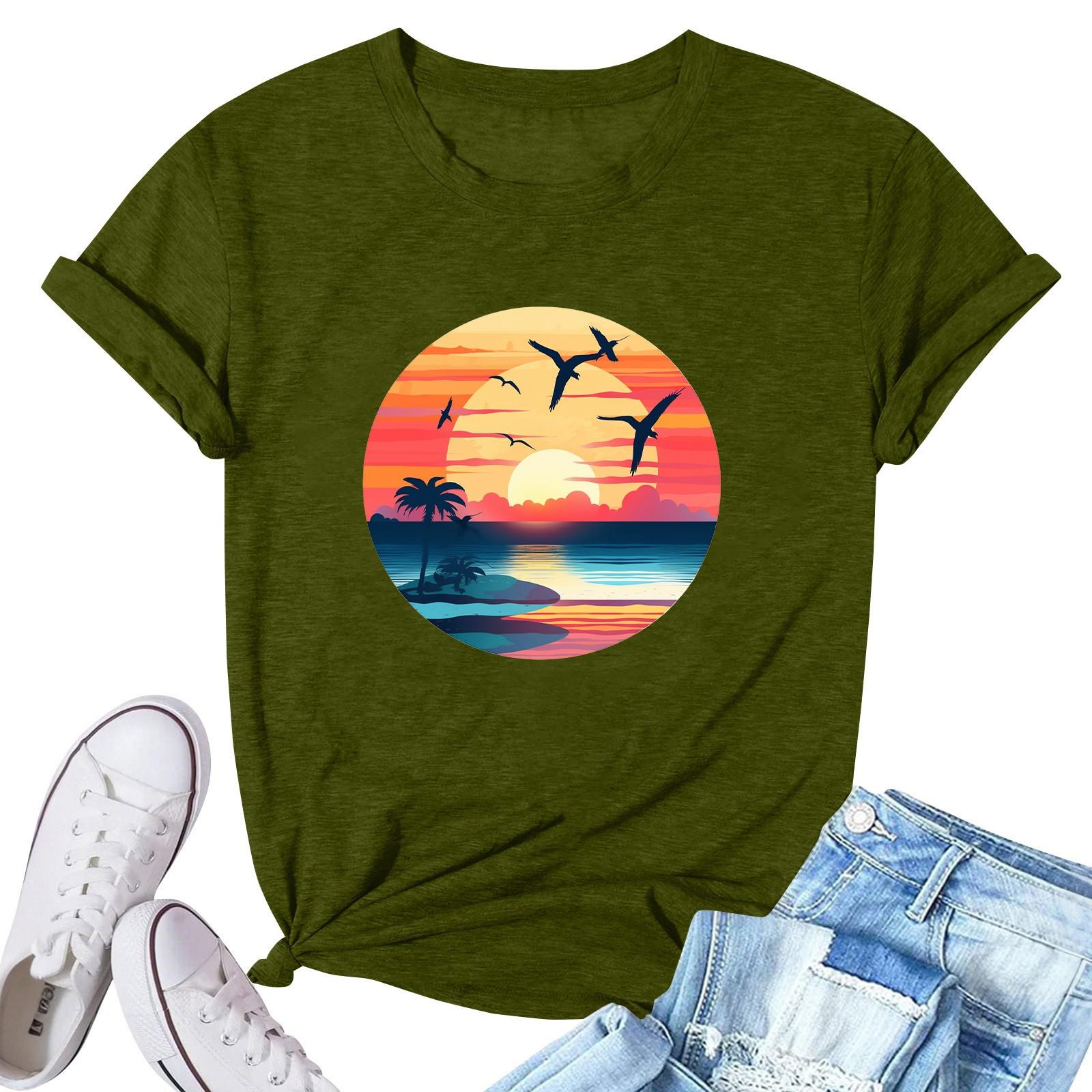 

Женская модная повседневная плиссированная футболка с коротким рукавом с принтом L армия зеленый