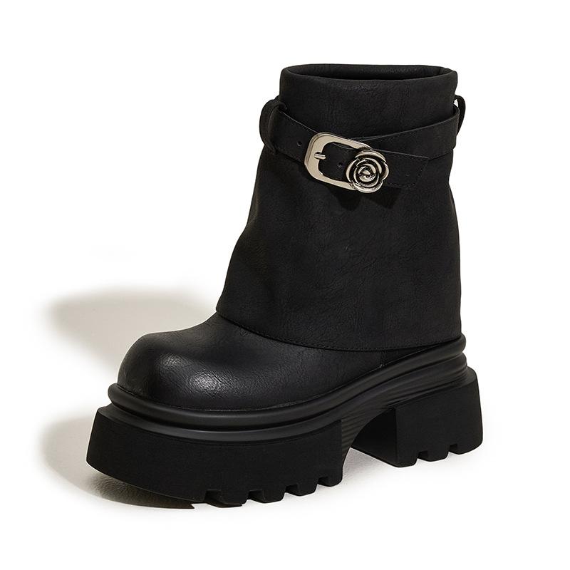 Thick-soled Martin boots women's 2025 new autumn and winter trouser tube boots medium tube inner height increase sleeve short boots stacking boots wo