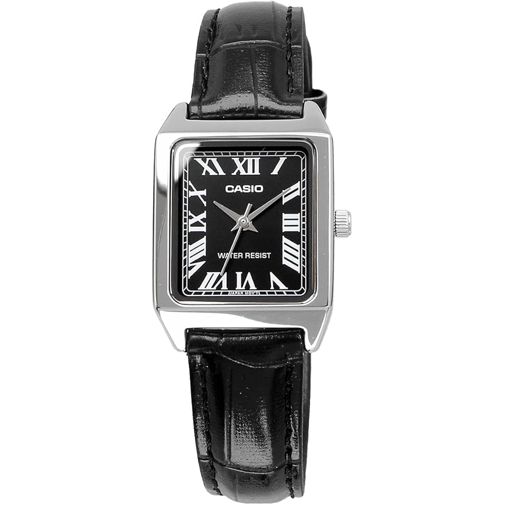 Casio Standard Quartz Women's Watch LTP-V007L-1B Silver Black Leather Band