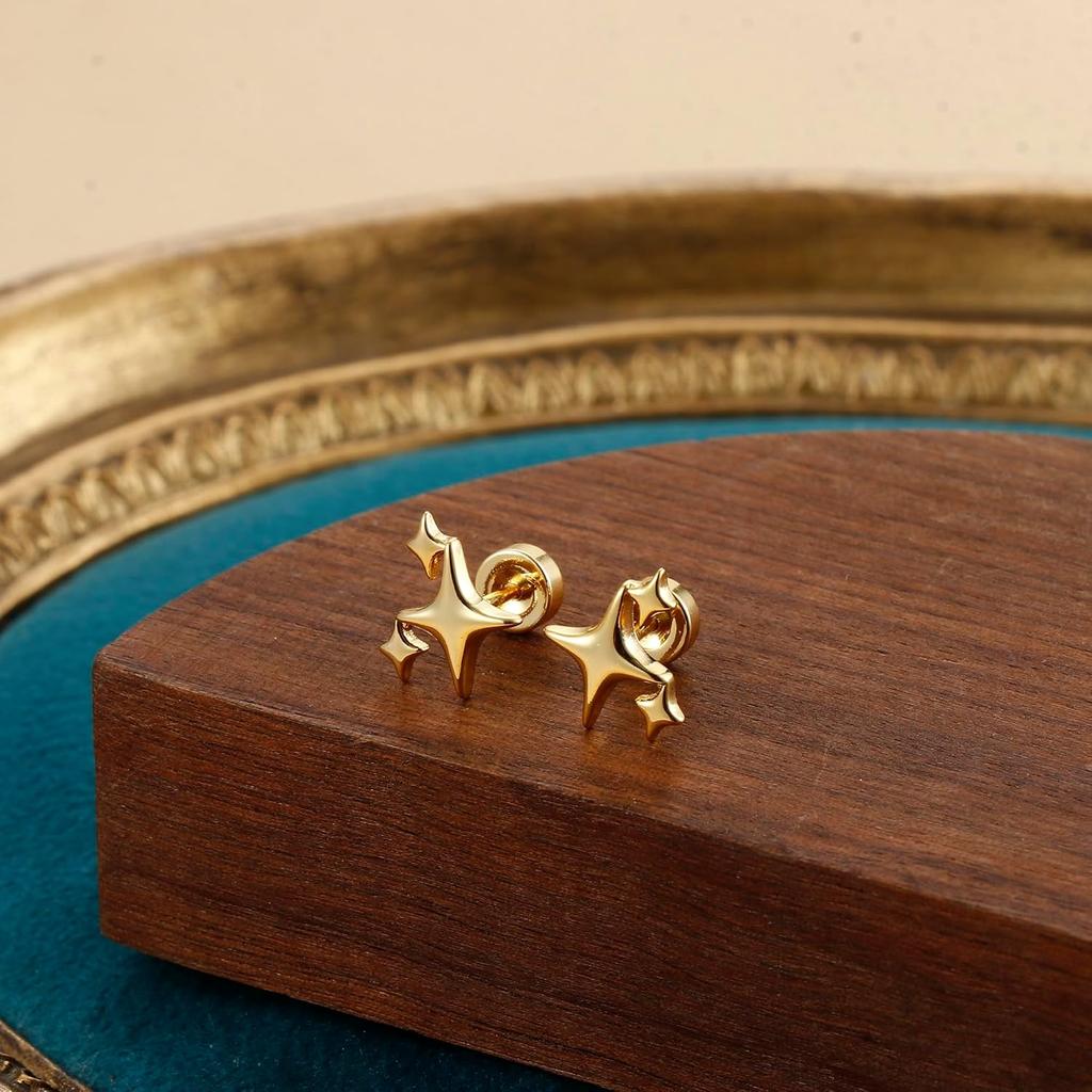 Drperfect 1 Paar Flache Schraubverschluss Ohrstecker Kleine Sternohrringe Helix Knorpel Tragus Piercing Zirkon für Damen