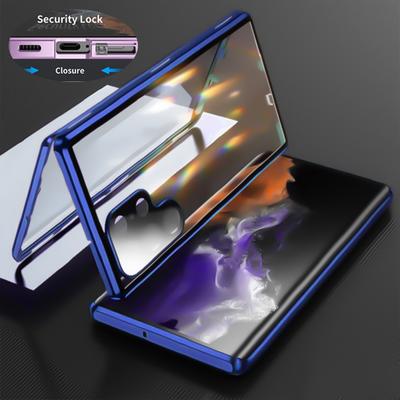 360 Aluminum Metal Double Sided Glass Snap Lock Case For Samsung Galaxy S25 S24 Ultra S23 FE S22 S21 Plus Full Lens Protection Phone Cover