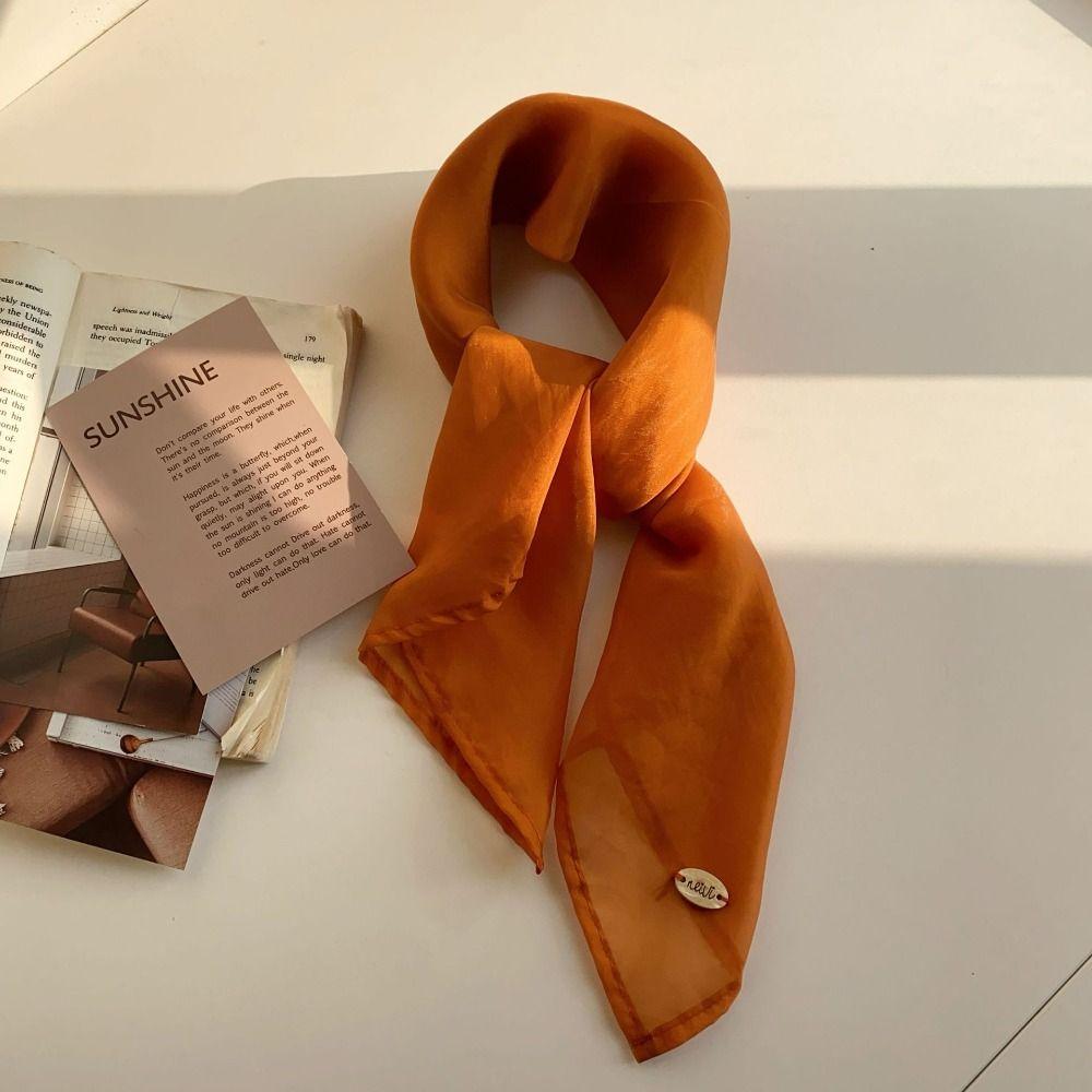 Thin Cotton Linen Scarves Transparent Pure Color Silk Scarf Elegant Small Square Scarf  Female