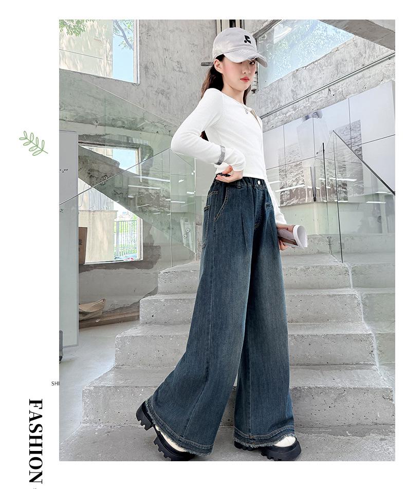Girls' Wide Leg Jeans - Autumn/Winter 2026, Loose Fit for Junior High Students, Straight Leg