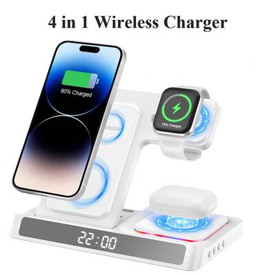 5 IN 1 Digitaler Wecker Kabelloses Laden für iPhone 15 14 13 Faltbare Ladestation für Airpods Pro iWatch Kabelloses Ladegerät
