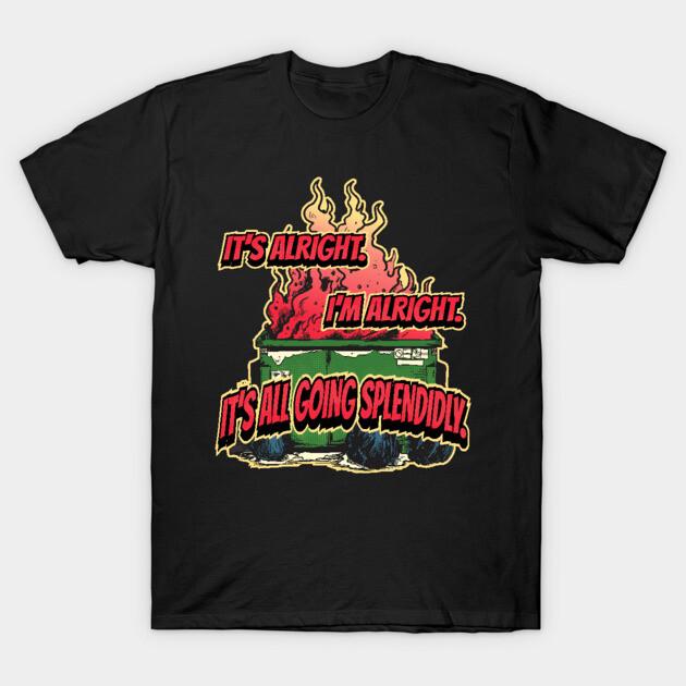 Asian Size Men Black Print T-shirt Dumpster Fire No-Cut Print Cotton Tshirt XL чёрный