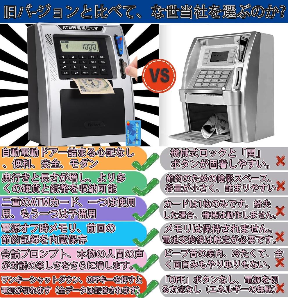 ATM Piggy Bank Memory Compatible with Genuine Debit Coin Goal Bill Balance Piggy Bank Box [2026 Edition] Japanese-Style (with Power-Off Function),