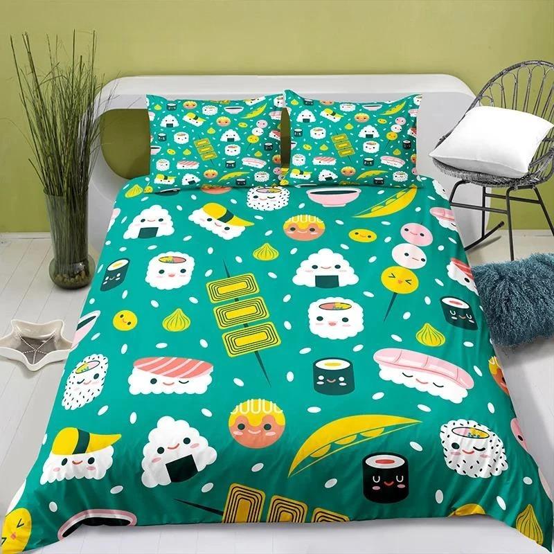 Urocza kreskówkowa pościel Król Królowa Bubble Tea dla dzieci nastolatków dorosłych Deser Frytki Cola Poliestrowa poszwa na kołdrę