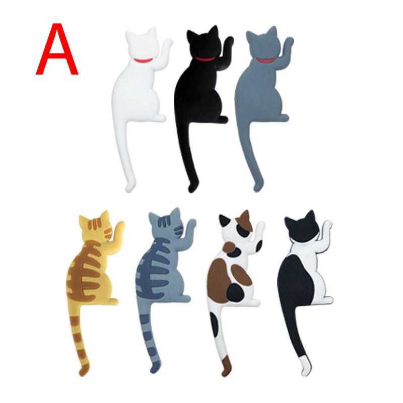 Cartoon Cat Design Fridge Magnetic Refrigerator Sticker Hook Bendable Tail Cat Themed Kitchen Accessory Decor Magnetic Hook