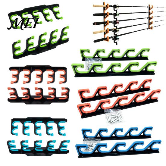 Indoor Fishing Tackle Storage 2Pcs Wall Mount Rod Holder, 5 Pole Display Organization Rack for Garage Shed, Horizontal Organizer Stand