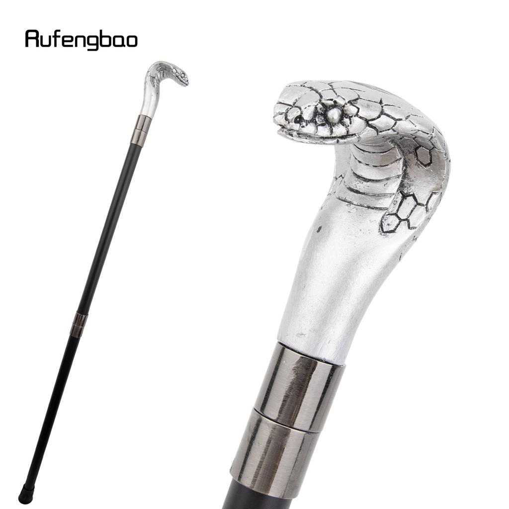 White Resin Snake Cobra Head Walking Cane Fashion Decorative Steel Stick Gentleman Elegant Cosplay Cane Knob Crosier 95cm