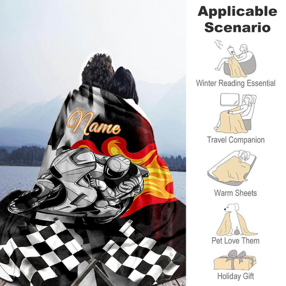 Motorcycle5 Personalized Name Blanket Throw Personalized Blanket Comfortable Throw For Couch Sofa Seaside Livingroom Ideal for All Seasons
