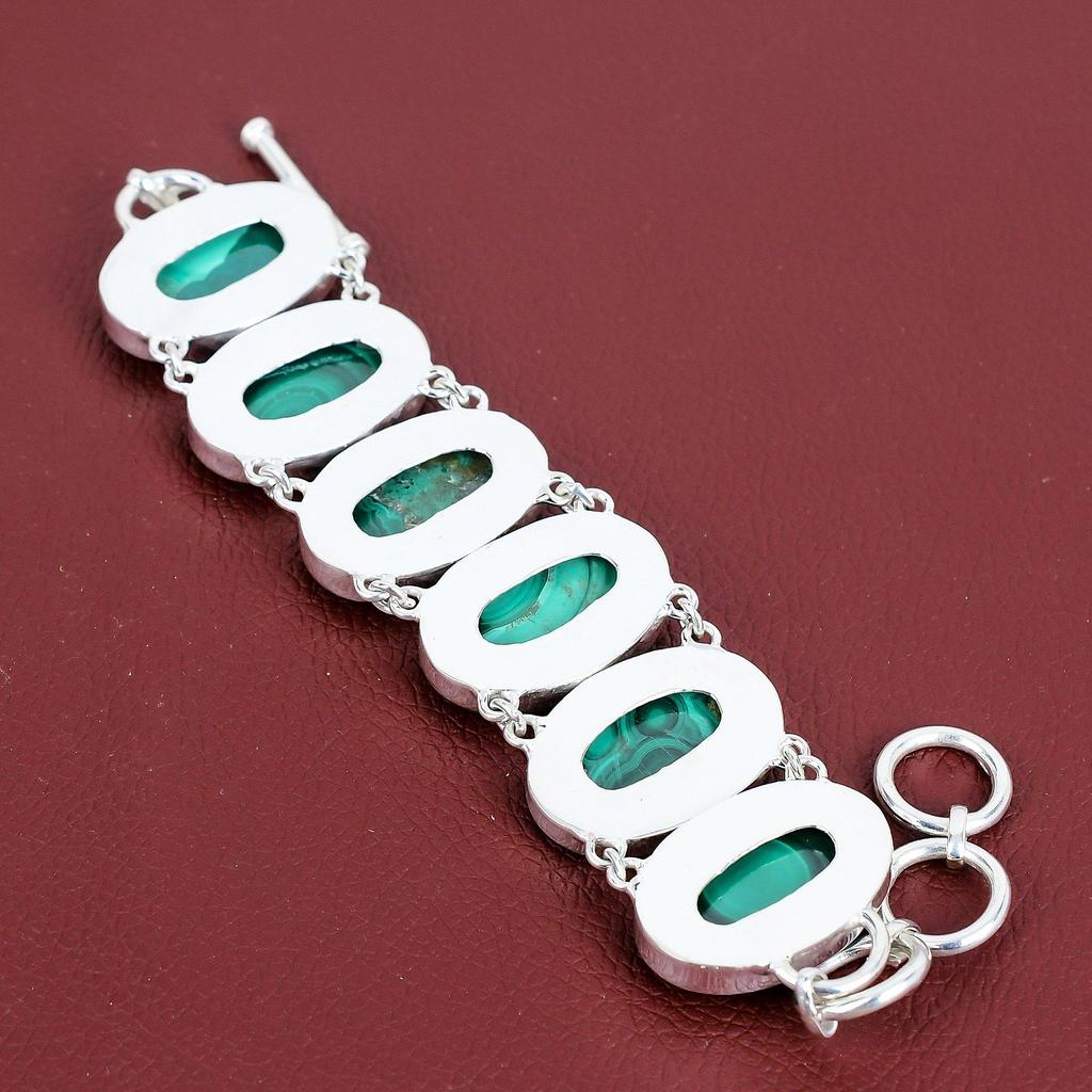 Malachite Bracelet Natural Gemstone Bracelet 925 Sterling Silver Adjustable Chain Bracelet Malachite Jewelry Handmade Bracelet Gifts for Mom