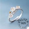 925 Sterling Silver Rings For Women Geometric Fine Jewelry Finger Adjustable Cute Flower Leaf Zirco Ring For Party Birthday Gift