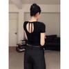 Women's Bow Tie Backless Short Sleeve Slim T-Shirt