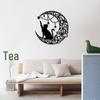 Wrought Iron Moon & Black Cat Silhouette Wall Ornament