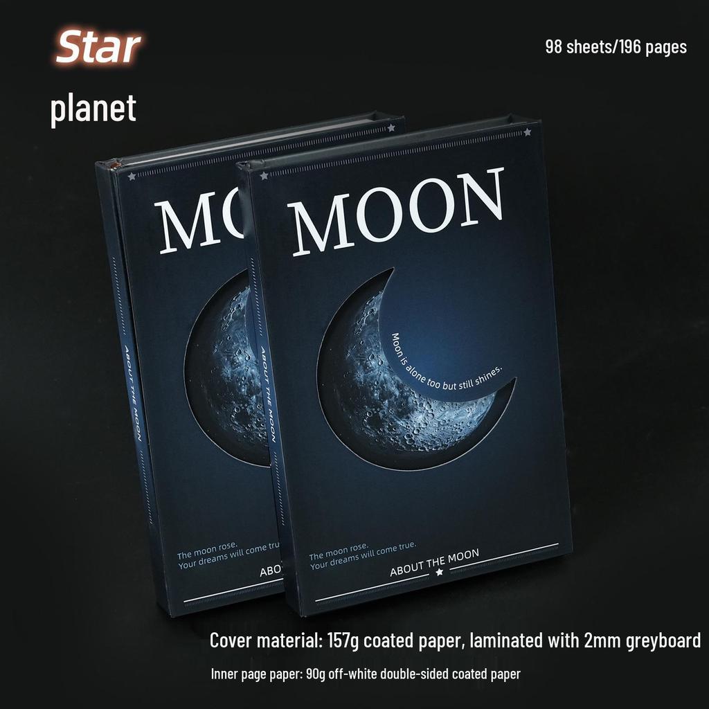 Creative Dark Night Planet Series Moon-Shaped Hollow Notebook – Three-Fold Business Record Book