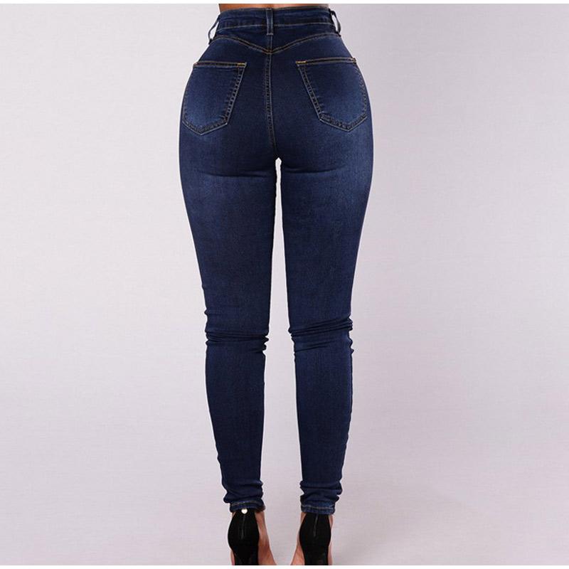 Hochtaillierte lässige Denim-Hose für Damen, elastisch, mit mehreren Schnallen, trendige Doppelreihen-Jeans, lange Hose, bequem, dehnbar, Damen